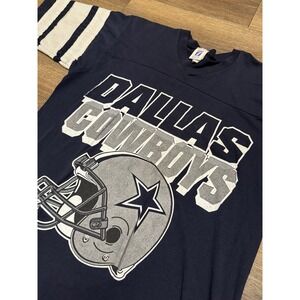 Vintage 90s Dallas Cowboys Shirt Mens M Jersey Spellout V Neck Logo 7 Blue‎